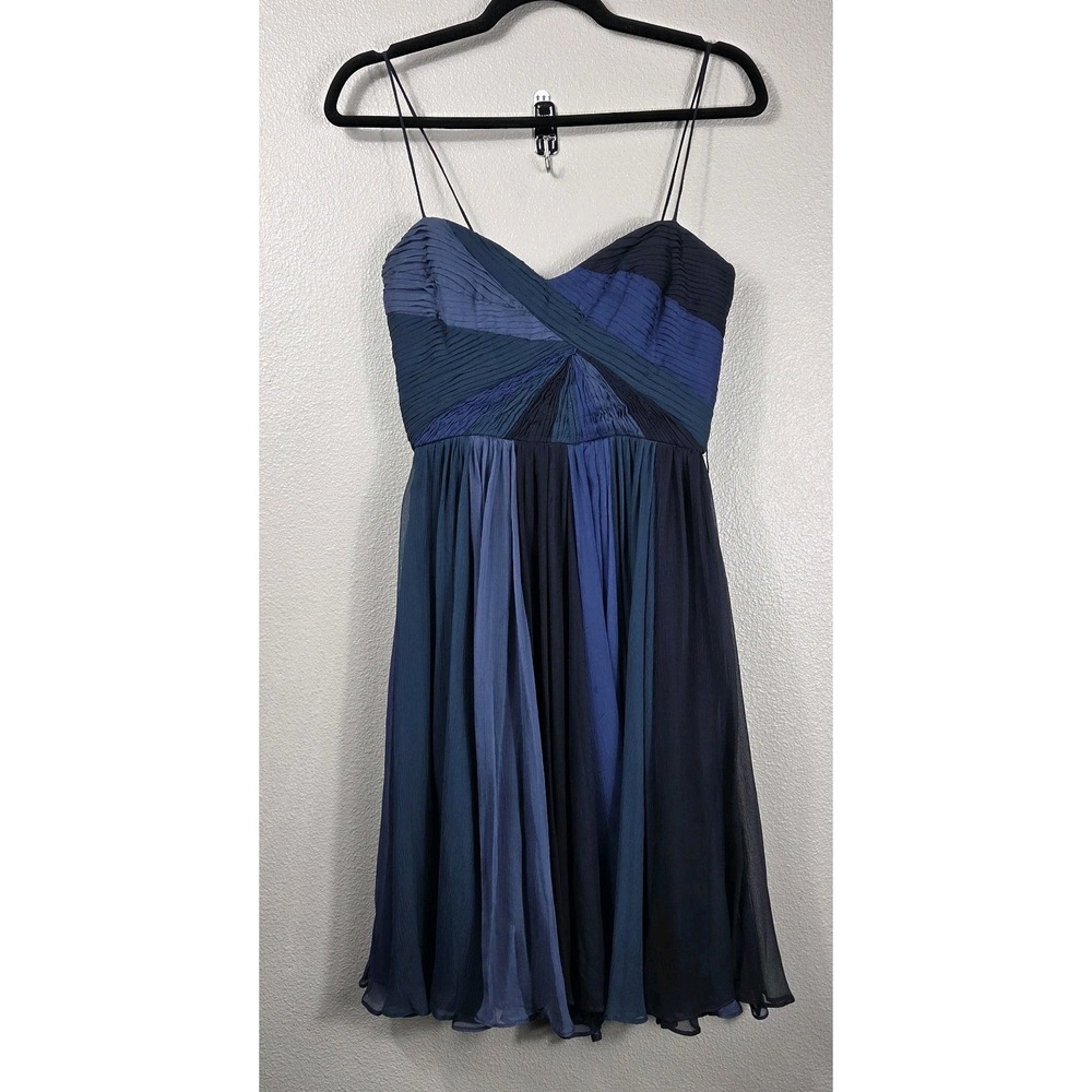 Foley + Corinna 100% Silk Colorblock Pleated Cocktail Dress XS Blue Purple